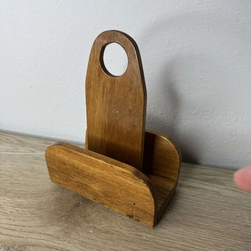 Vintage Handmade Wood Paper Napkin Holder Cottagecore Farmhouse‎ Country Folk